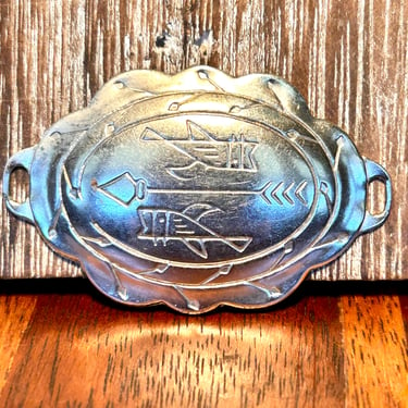Vintage Badge Medal Fish Arrow Native American Symbols Silver Tone Metal 