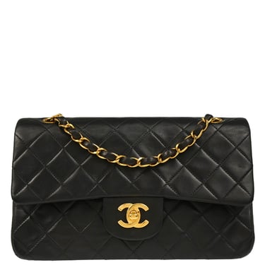 Chanel 1994-1996 Black Lambskin Small Classic Double Flap Shoulder Bag