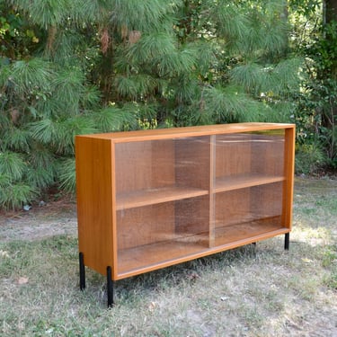 Mid Century Danish teak bookcase , glass front , curio cabinet 