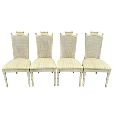 Vintage Dining Chairs with Faux Bamboo & Cane by Broyhill - Set of 4 Hollywood Regency Coastal Style Furniture 