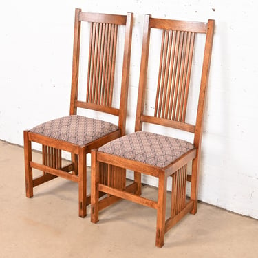 Stickley Mission Oak Arts & Crafts Spindle Dining Chairs or Side Chairs, Pair