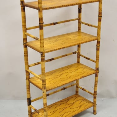 Antique English Victorian Bamboo 5 Tier Whatnot Shelf Display Stand Bookcase