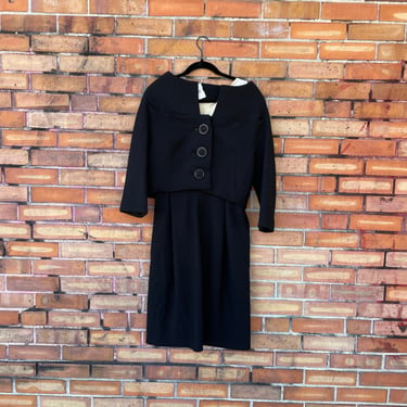 vintage 60s mod black stanley korshak 2 piece dress set / s m small medium 