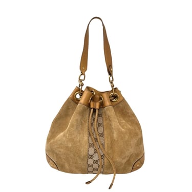 Gucci Brown Suede Logo Bucket Bag