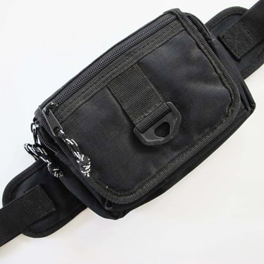 90s Black Fanny Pack - Vintage Nylon Side Bag - Single Strap Shoulder Bag - Minimalist Rectangular Multipocket Utility Bag Gender Neutral 
