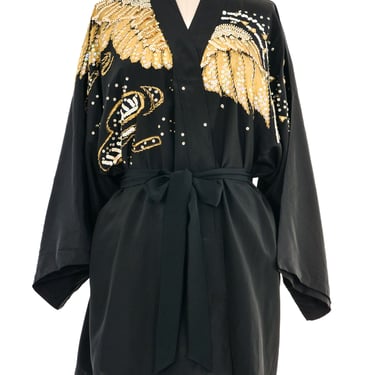 Black Painted Embellished Silk Robe