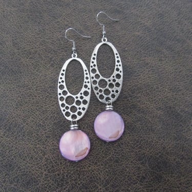 Pink midcentury modern mother of pearl shell earrings 