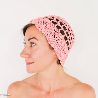 1970s Pink Crochet Hat | 70s Pink Crochet Cloche | 1920s-like Pink Cloche|  One Size 