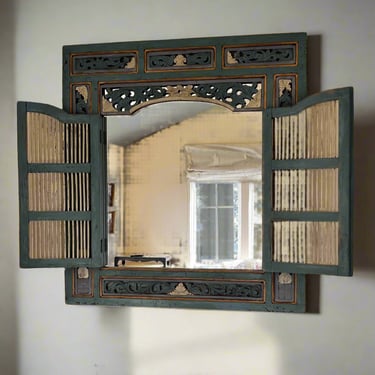 Beautifully Carved and Hand Painted Antique Mirror w/Shutters BG273-20
