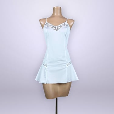 VINTAGE 90s White Crochet Lace Babydoll Chemise Nightgown 36 | 1990s Wedding Bridal Lingerie | VFG 