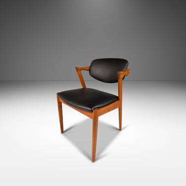 Danish Modern Kai Kristiasen Model 42 Teak Dining Chair / Desk Chair in Black Leather, Denmark, c. 1960's 