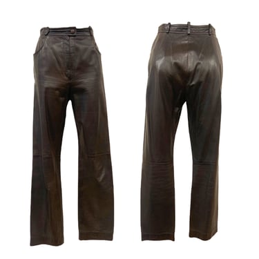 Vtg Vintage 1980s 80s YSL Yves Saint Laurent Chocolate Leather Trousers Pants 