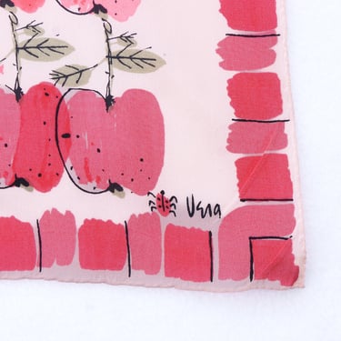 Vera Ladybug 1960's Vintage Silk Scarf Pink Apple Print Square Scarf Hand Rolled Hem Vintage Print 60's Scarf for Hair Scarf Neckerchief 