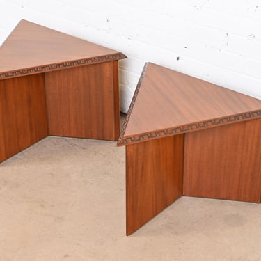 Frank Lloyd Wright Taliesin Mahogany Triangular Side Tables, 1955