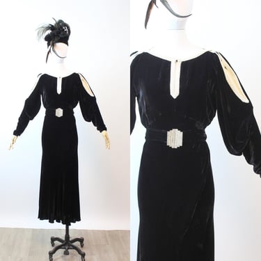 1930s NRA cutout sleeves SILK VELVET dress gown small medium | new fall winter 