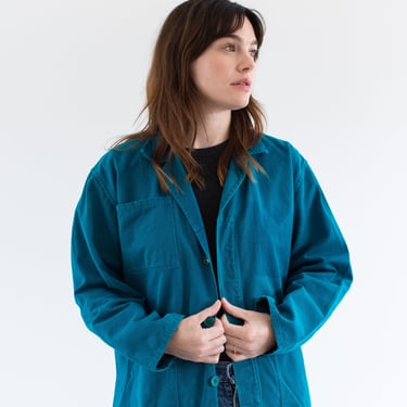 Vintage Turquoise Teal Green Blue Chore Jacket | Unisex Cotton Utility Work | Made in Italy | L | IT468 