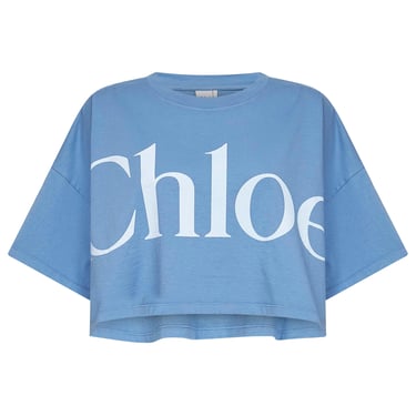 Chloé Women Light Blue Jersey Cropped Logo T-Shirt