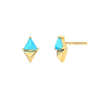 Triangle Turquoise Hinge Earrings  - 18k Gold + Turquoise