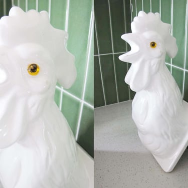 Vintage Ceramic Rooster Chicken Wall Hook - White Rooster Towel Apron Hook - Farmhouse Kitchen Decor - Shabby Chic - Housewarming 