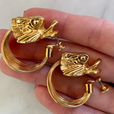 50s Gold Fish Hoop Earrings