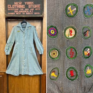 Vintage 1930’s Los Angeles Girl Scout Outfit Workwear Dress with Merit Badges, Vintage Girl Scout Uniform, 1930’s Uniform, 1930’s Dress 