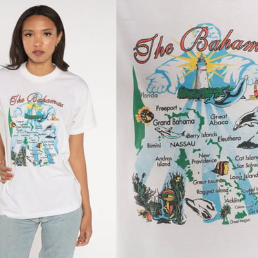 Bahamas T-Shirt 90s Caribbean Islands Graphic Tee Tourist T Shirt Tropical Dolphin Tshirt Souvenir Travel White Vintage 1990s Medium 
