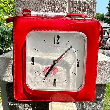 Retro Clock Purse Red Patent Leather Working Clock Bag New with Tag Vintage Accessories New Old Stock 