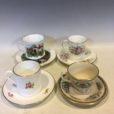 4 Danbury Mint Demitasse Cup & Saucer Sets Great Porcelain Houses Of The World, tea party set, tea cup with desert dish, mismatched tea cups 