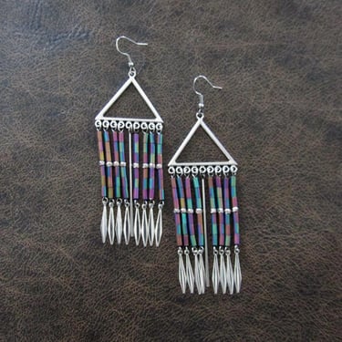 Multicolor hematite and silver chandelier earrings 