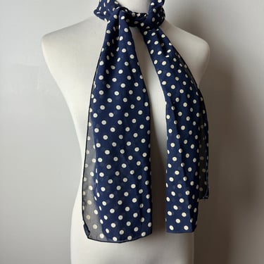 Vintage neck scarf~ navy blue polkadot X long sheer hair scarf neckerchief 1960’s 70’s 