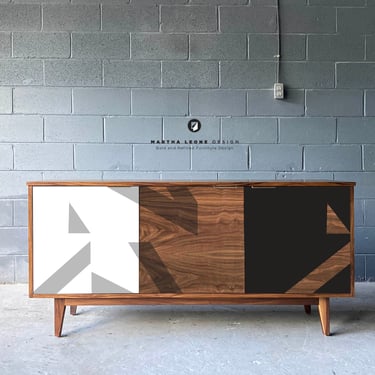 Ready to Ship... Our walnut credenza with a custom hand painted design on the doors 