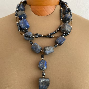 vintage stone and bead layered necklace 