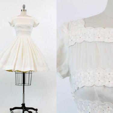 1950s EYELET cotton embroidered dress xs | new spring 