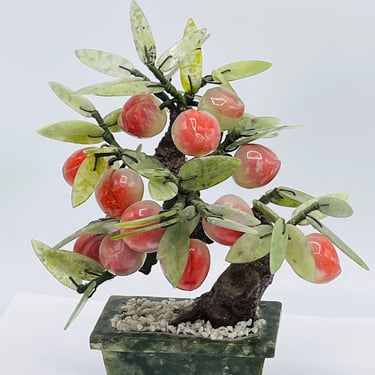 Chinese Feng Shui Jade Peach Fruit Bonsai Hardstone Gemstone Tree Fruit Plant- Symbol of Prosperity- Great Condition 