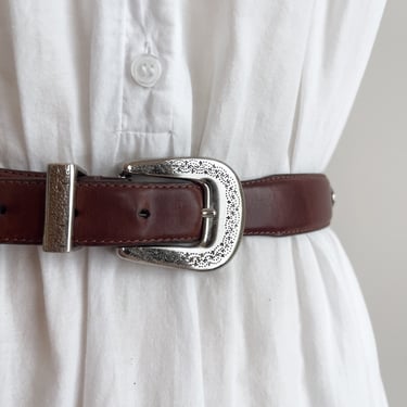 brown leather belt 90s vintage silver studded top grain leather belt 