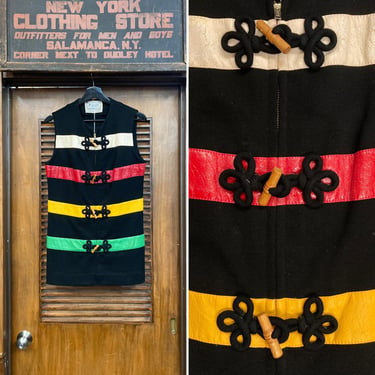 Vintage 1960’s Multi-Color Stripe Mod Knit Toggle Vest Jacket, Vintage Vest, Mod Style, Multi Color, Frog Closure, 1960’s 
