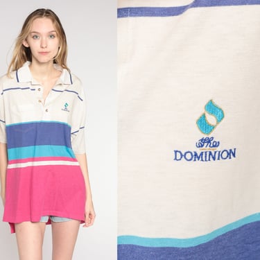 Striped Polo Shirt 90s Izod Club Sweatshirt The Dominion White Pink Blue Collared 1990s Vintage Color Block Button Up Shirt Preppy Large L 