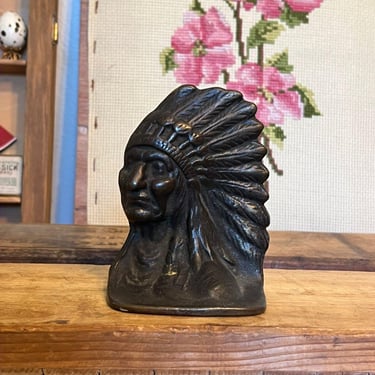 Free Shipping Within Continental US - Vintage Native American Bust with Headdress single Bookend 