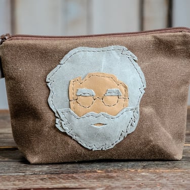 Handmade Waxed Canvas Zipper Pouch | Jerry Garcia | Leather Applique | Made in the USA 