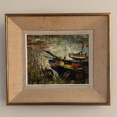 Saulin Oil Painting 1950’s Abstraction Marine Themed, France 