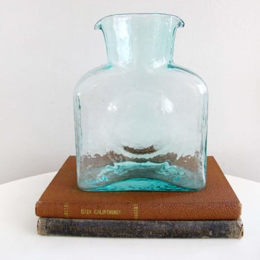 Vintage Blenko 384 Ice Blue Water Pitcher Carafe - Mid Century Minimalist Beach House Decor 