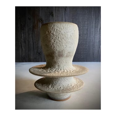 SHIPS NOW- Seconds Sale- Flanged Stoneware Vase w White Crater Glaze -  sculptural minimalist neutral rustic modern vase for flowers 