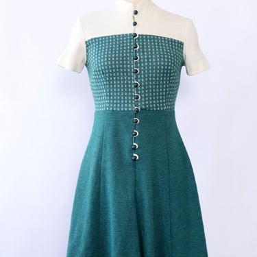 Evergreen and Ivory Button Dress S/M