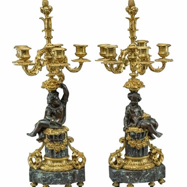 Antique Candelabra, Gilt & Patinated Bronze, Napoleon III, 1800s, Gorgeous Pair