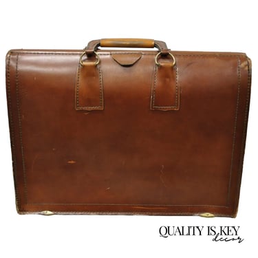 Vintage Mid Century Modern Saddle Leather Briefcase Case by Lion Leather Prods.