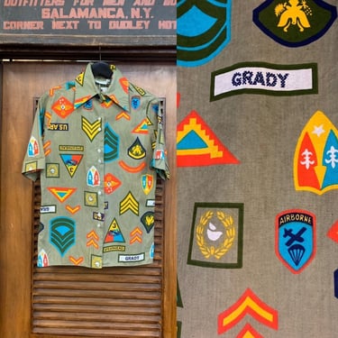 Vintage 1960's Military Pop Art Short Sleeve Shirt, Vintage Clothing, Pop Art, Vintage Pop Art, Military, Army, Airforce, Vintage 1960's 