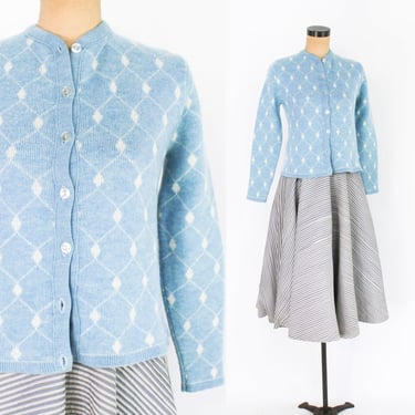1960s Blue Wool Knit Cardigan | 60s Blue Wool Cardigan Sweater | Bobbie Brooks | Medium 