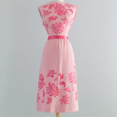 Elegant Late 1950's Samuel Winston Applique Linen Party Dress / Medium