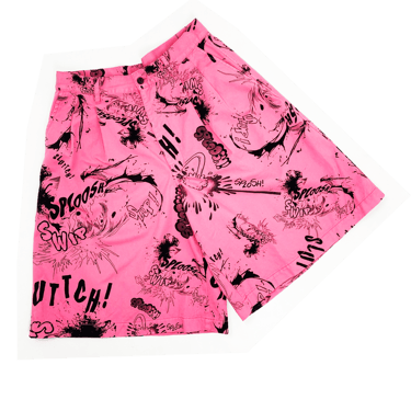 Comme des Garcons SHIRT pink word print shorts