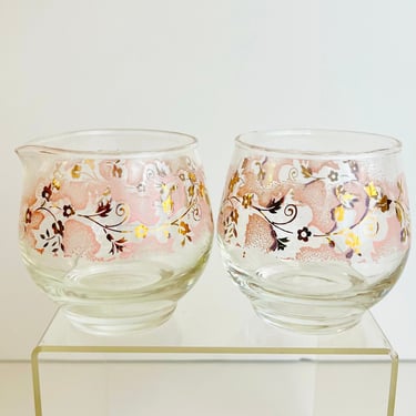 Vintage 1960s Retro Cottage Pink Flowers Libbey Glass Bowls Roly Poly Jars Creamer Sugar Dish 
